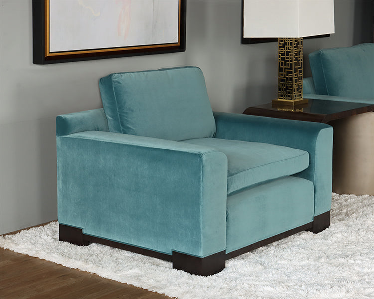 Turquoise Velvet Club Chair w/ Black Ash Feet
