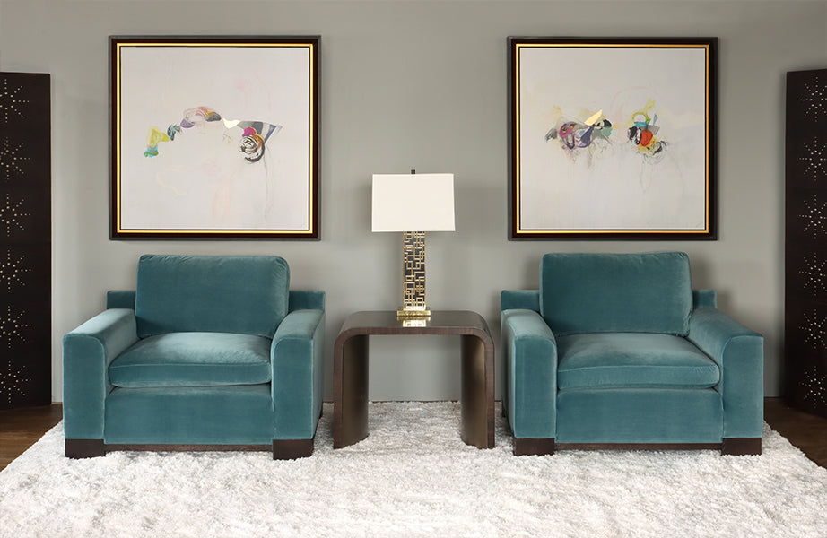 Turquoise Velvet Club Chair w/ Black Ash Feet