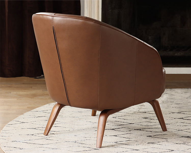 Mahogany Leather Tufted Club Chair w/ Walnut Base