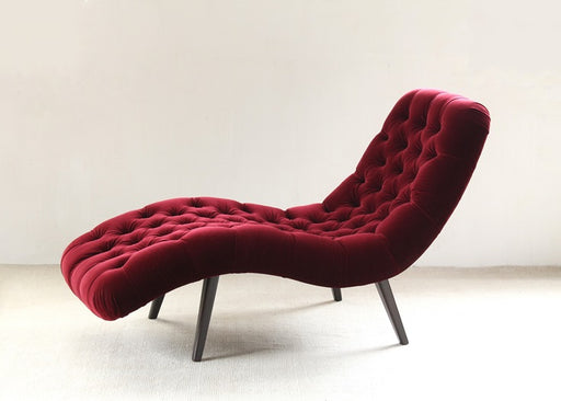 CL38 Tufted Armless Chaise in Ruby Velvet with Black Walnut Legs