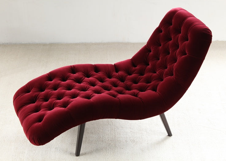 CL38 Tufted Armless Chaise in Ruby Velvet with Black Walnut Legs