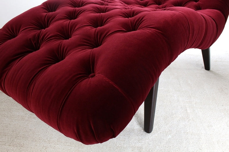 CL38 Tufted Armless Chaise in Ruby Velvet with Black Walnut Legs