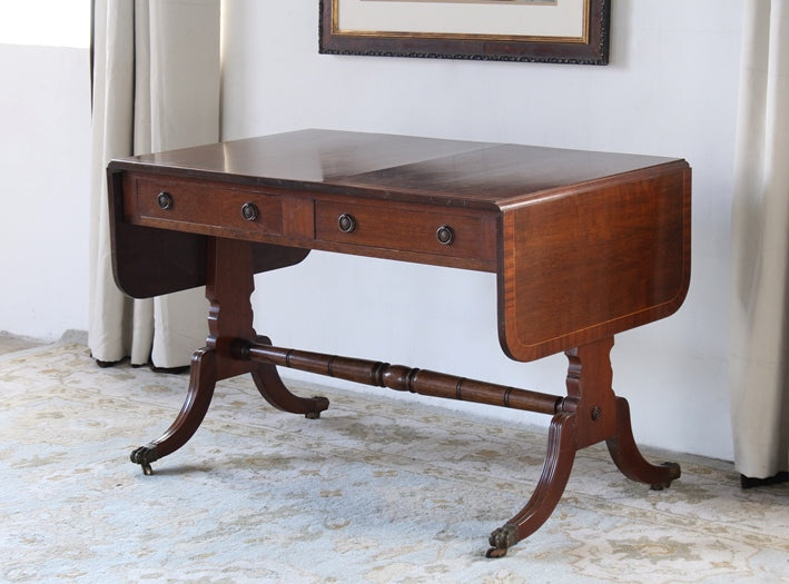CS178 Mahogany Drop Leaf 2 Drawer Sofa Table, Circa 1960 