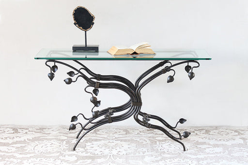CS190 Wrought Iron Vine Frame Console Table with Glass Top