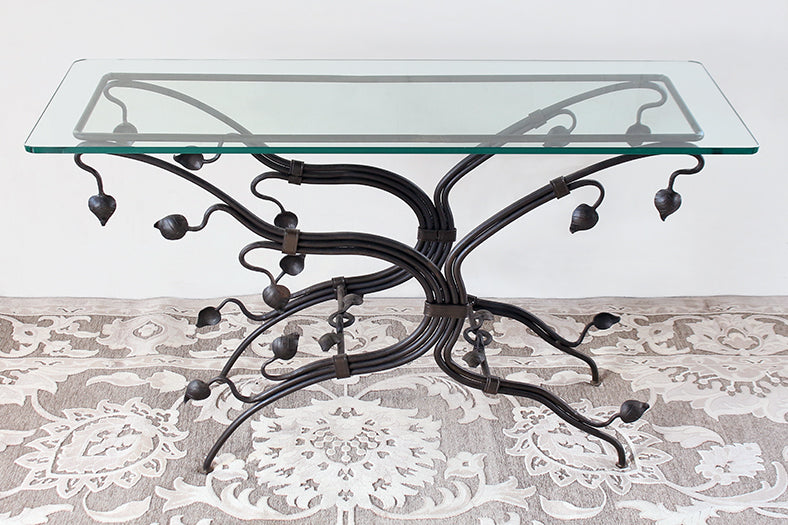 CS190 Wrought Iron Vine Frame Console Table with Glass Top