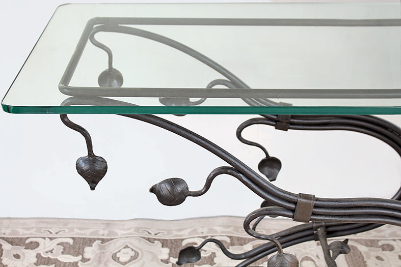 CS190 Wrought Iron Vine Frame Console Table with Glass Top
