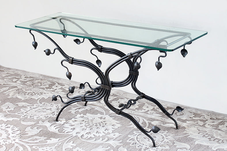 CS190 Wrought Iron Vine Frame Console Table with Glass Top