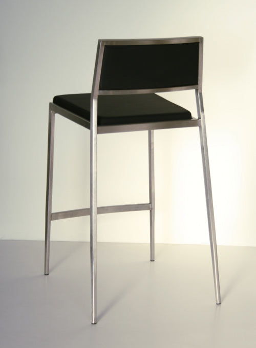 Black Leather and Brushed Stainless Steel Counter Chair