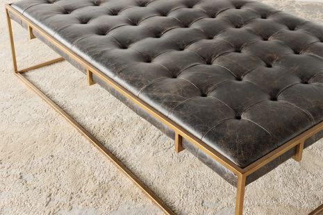 Oxford Ottoman in Antique Brass and Aged Leather