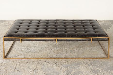 Oxford Ottoman in Antique Brass and Aged Leather