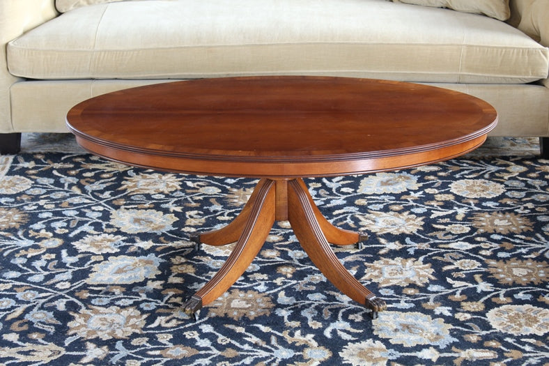 Yew Wood Oval Coffee Table, Circa 1960 