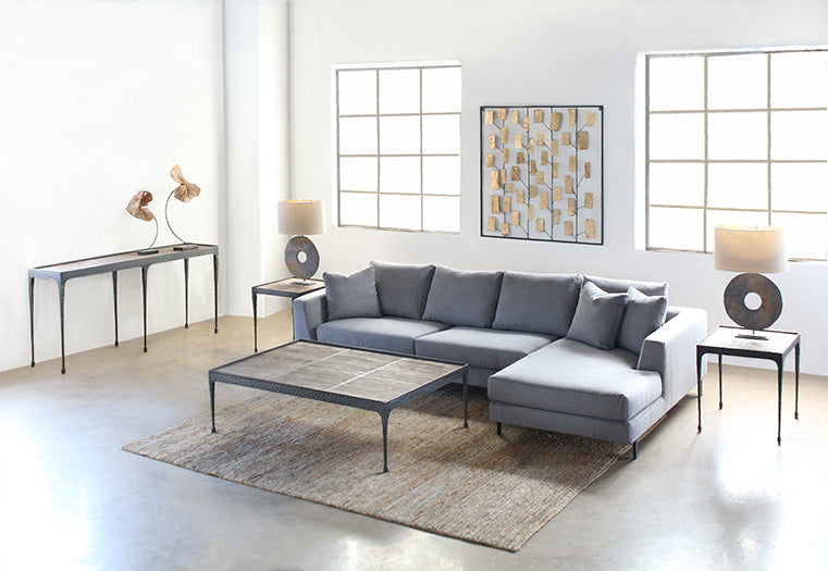 CT278 Hammered Iron Coffee Table with Reclaimed Pine Base