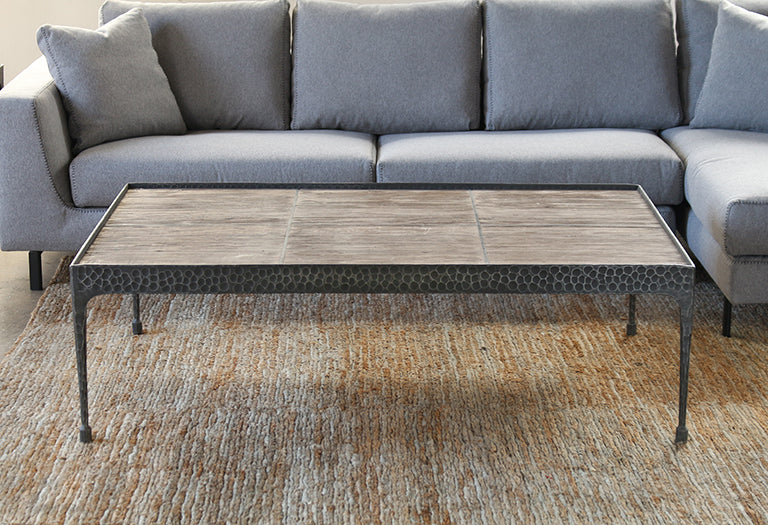 CT278 Hammered Iron Coffee Table with Reclaimed Pine Base