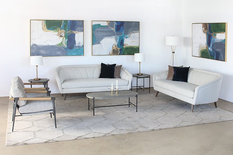 SF236 - Ivory Curved Channeled Back Sofa