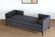 DB13 Charcoal Felt Daybed with Black Leather Bolster Pillows