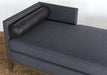 DB13 Charcoal Felt Daybed with Black Leather Bolster Pillows