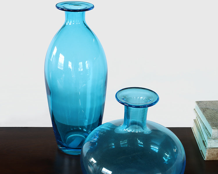 Set of 2 Blue Glass Decanters