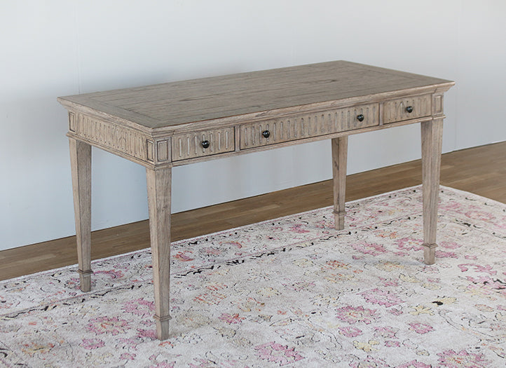 Antique Finish Writing Desk With Fluted Apron