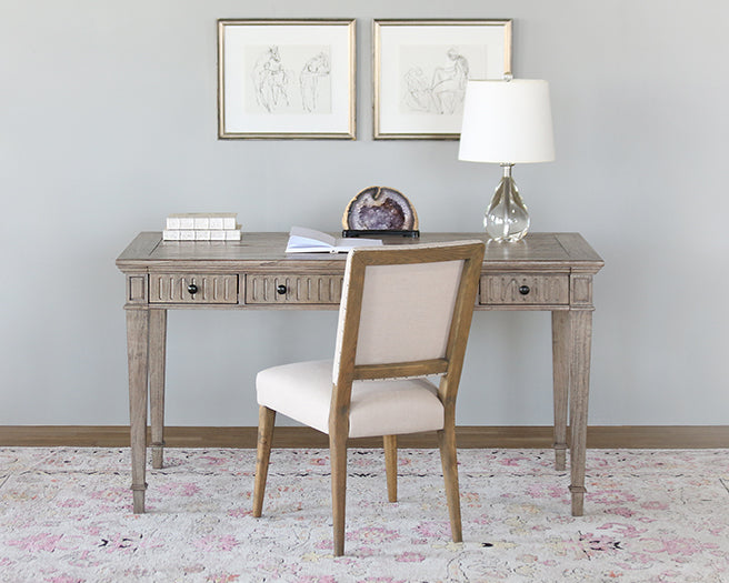 Antique Finish Writing Desk With Fluted Apron