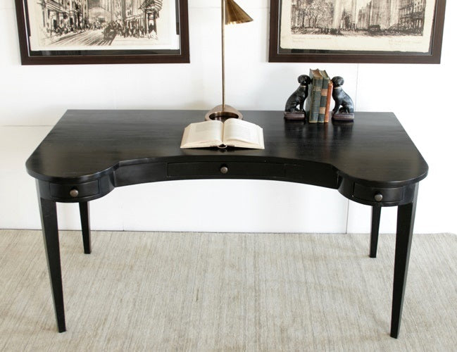 Desk With Bowed Front In Black Hand-Rubbed Mahogany