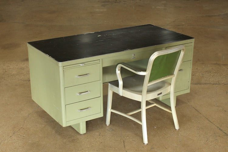 Green Metal Desk With Black Top