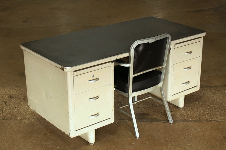 Beige Metal Desk With Gray Top