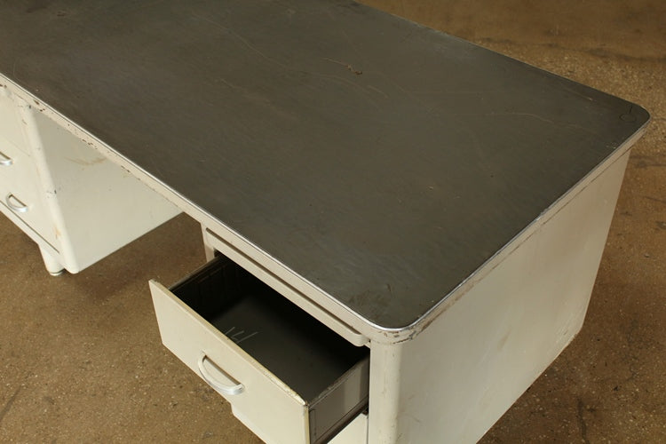 Beige Metal Desk With Gray Top