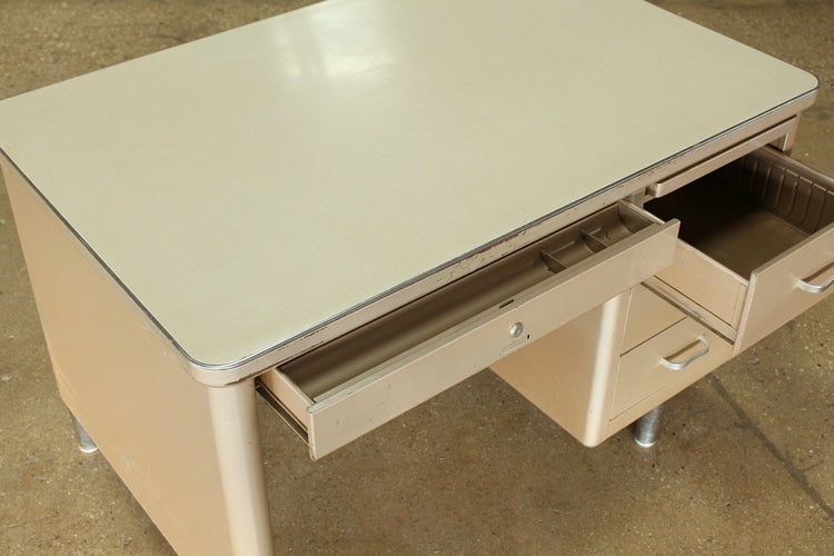 Putty Metal Desk With Beige Top