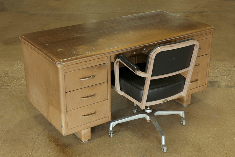 Brown Metal Desk With Woodgrain Metal Top