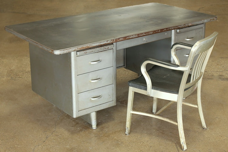 Gray Metal Desk With 6 Side Drawers