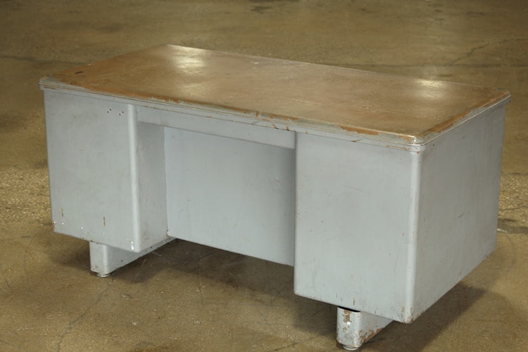 Gray Metal Desk With Brown Top
