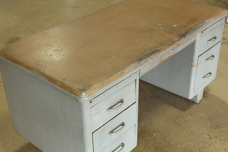 Gray Metal Desk With Brown Top