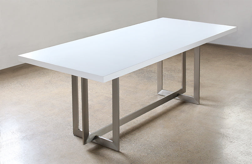 Remi Dining Table in Matte White with Stainless Steel Base