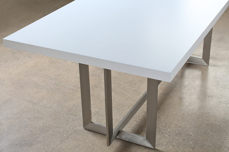 Remi Dining Table in Matte White with Stainless Steel Base