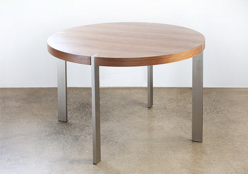 Round Walnut Dining Table with Stainless Steel Legs 