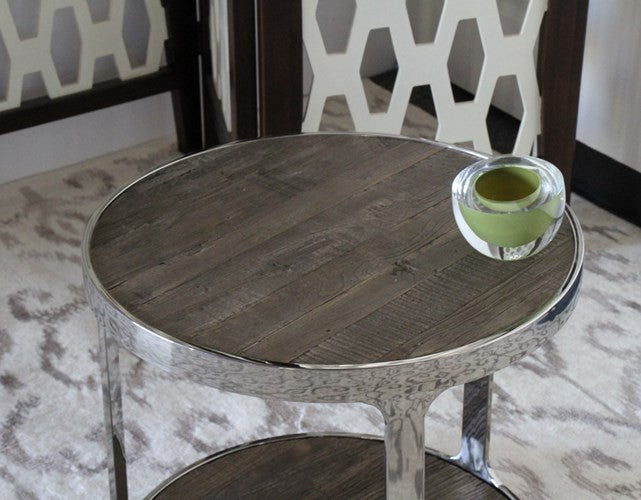 ET321 - Detail - Round Reclaimed Elm and Stainless Steel End Table