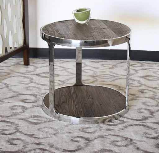 ET321 - Round Reclaimed Elm and Stainless Steel End Table