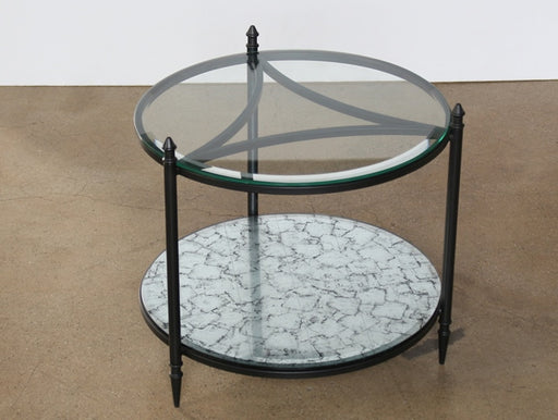ET378 Round Metal Side Table with Mirrored Bottom