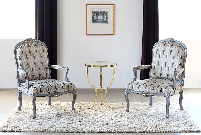 LC24P Louis XVI Style Bergere Chair with Paisley Upholstery