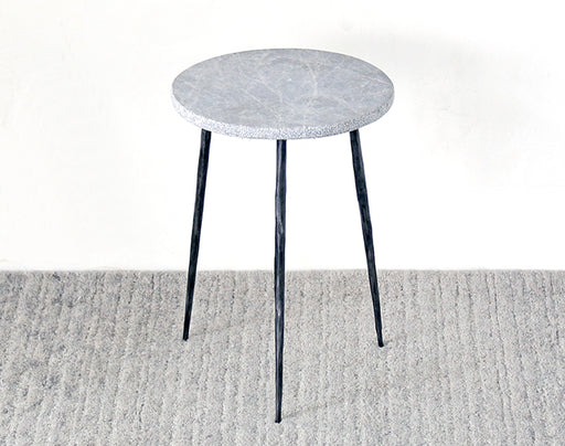 ET430 Tall Gray Marble End Table With Hammered Steel Base