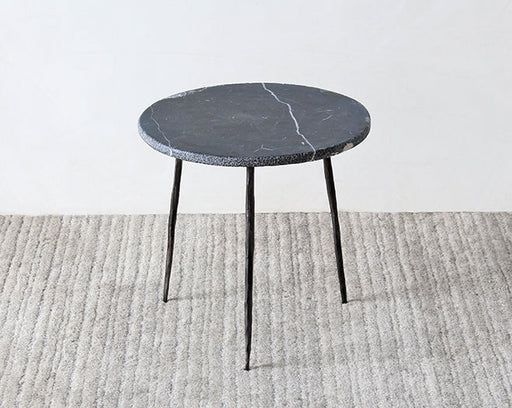 ET431 Medium Black Marble End Table with Hammered Steel Base 