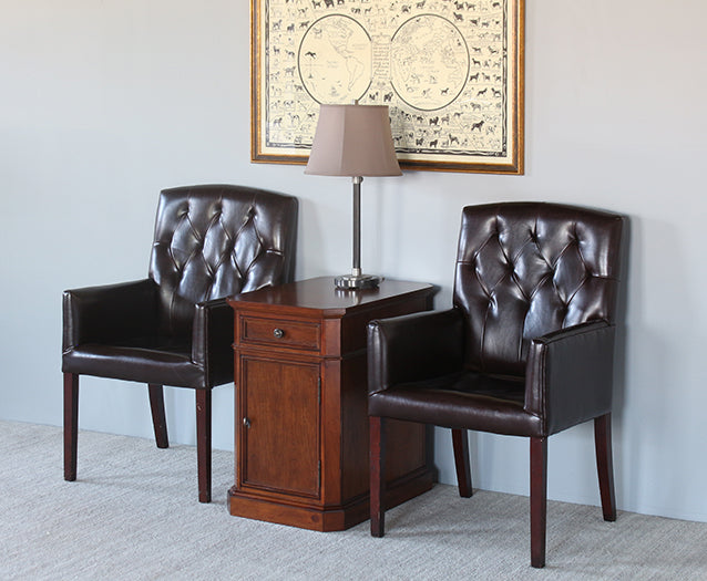 Brown Leather Tufted Arm Chair