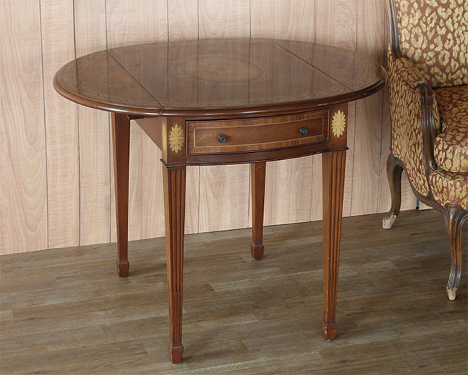 Floral Medallion Pembroke End Table, 20th Century