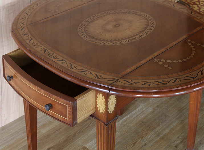 Floral Medallion Pembroke End Table, 20th Century