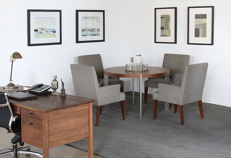 Round Walnut Dining Table with Stainless Steel Legs 