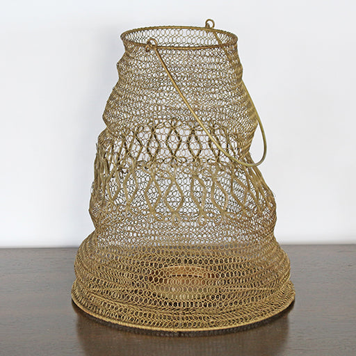 LAN06 - Large Antique Brass And Iron Wire Lantern