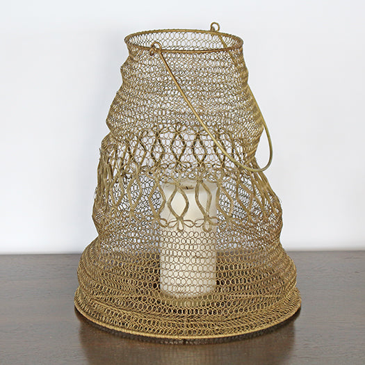 LAN06 - Large Antique Brass And Iron Wire Lantern