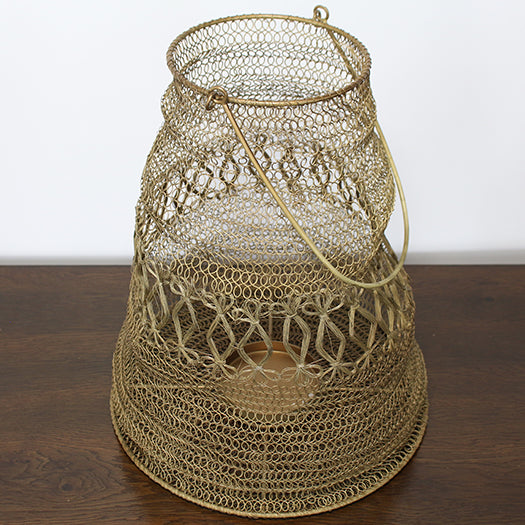 LAN06 - Large Antique Brass And Iron Wire Lantern