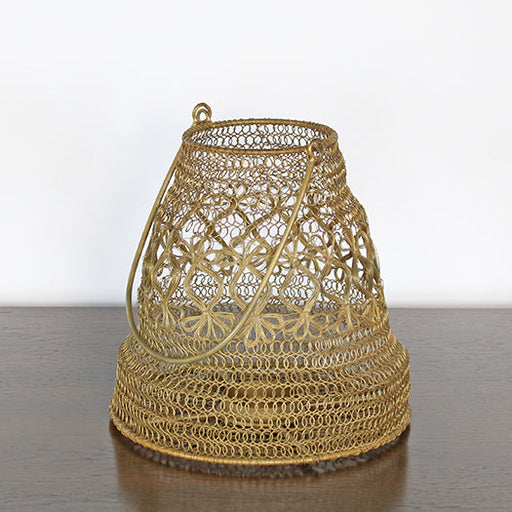 LAN07 - Small Antique Brass And Iron Wire Lantern