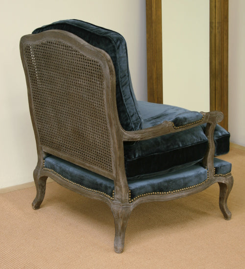 Prussian Blue Velvet Bergere Chair